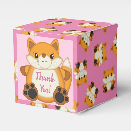 Fox Baby shower Roze Bedankdoosjes (Voorkant Zijde)