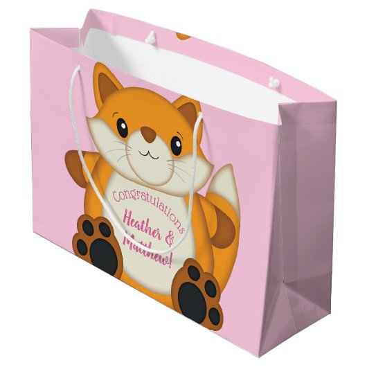 Fox Baby shower Roze Groot Cadeauzakje (Achterkant Gekanteld)