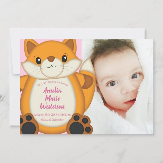 Fox Baby shower Roze Kaart (Voorkant)