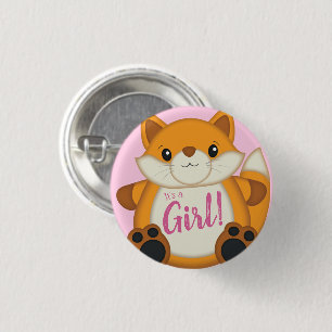 Fox Baby shower Roze Ronde Button 3,2 Cm