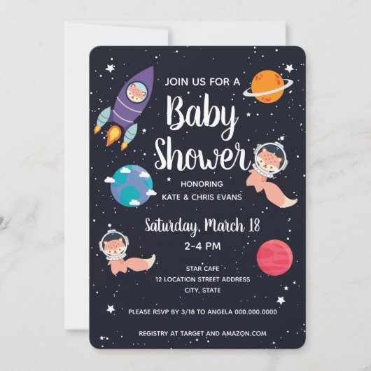 Fox Baby shower Space Navy Galaxy Baby shower Kaart (Voorkant)