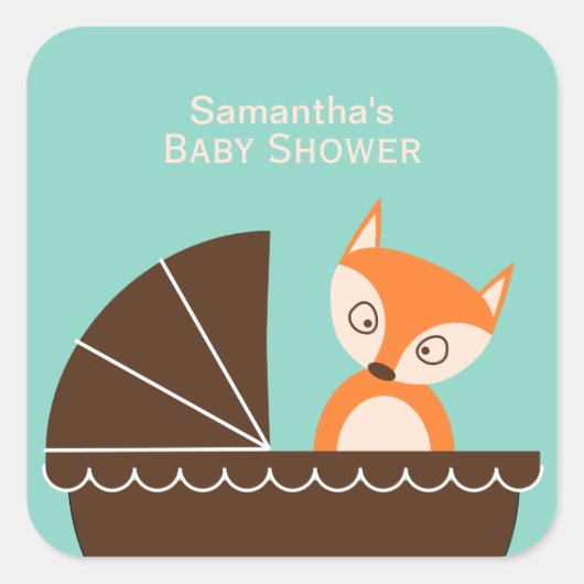 Fox Baby shower Vierkante Sticker (Voorkant)
