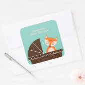 Fox Baby shower Vierkante Sticker (Envelop)