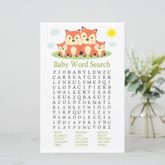 Fox Baby shower Word Search Game (Staand voorkant)