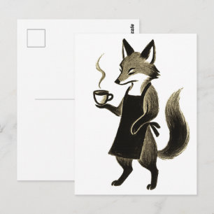 Fox Barista – Minimalistische inktborstel Koffieti Briefkaart
