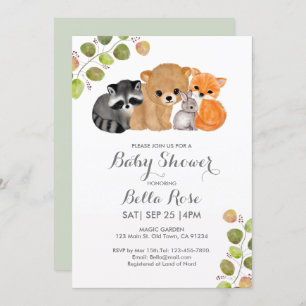 Fox Bear Raccoon Bunny Baby Shower Invitations