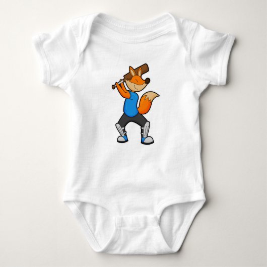Fox bij Cricket met cricket bat Romper (Voorkant)