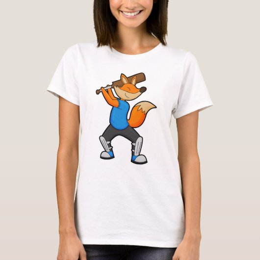 Fox bij Cricket met cricket bat T-shirt (Voorkant)