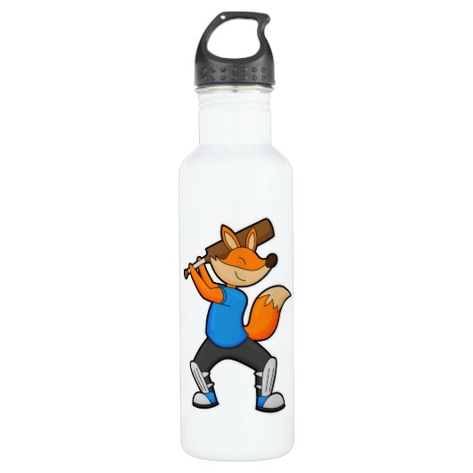 Fox bij Cricket met cricket bat Waterfles (Voorkant)