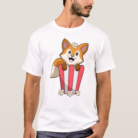 Fox bij Eating met Popcorn T-shirt (Voorkant)