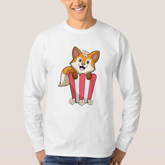 Fox bij Eating met Popcorn T-shirt (Voorkant)