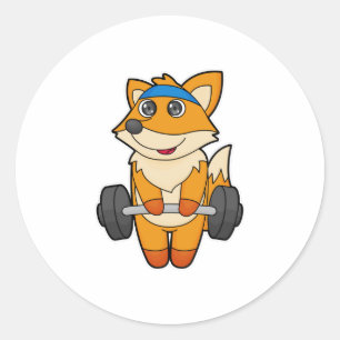Fox bij Fitness met Barbell Ronde Sticker