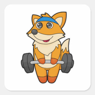 Fox bij Fitness met Barbell Vierkante Sticker