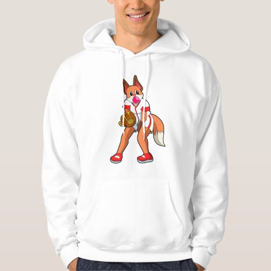 Fox bij honkbal met honkbalhandschoen hoodie (Voorkant)