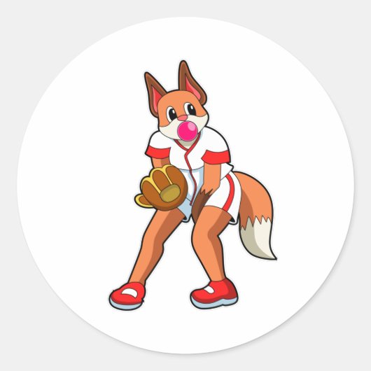 Fox bij honkbal met honkbalhandschoen ronde sticker (Voorkant)