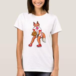Fox bij honkbal met honkbalhandschoen t-shirt