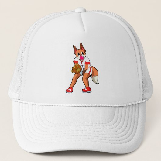 Fox bij honkbal met honkbalhandschoen trucker pet (Voorkant)