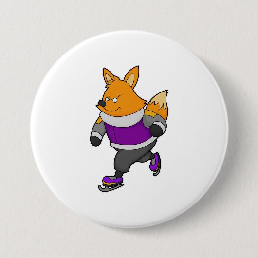 Fox bij ijsschaatsen met ijsbril en -schaatsen ronde button 7,6 cm (Voorkant)