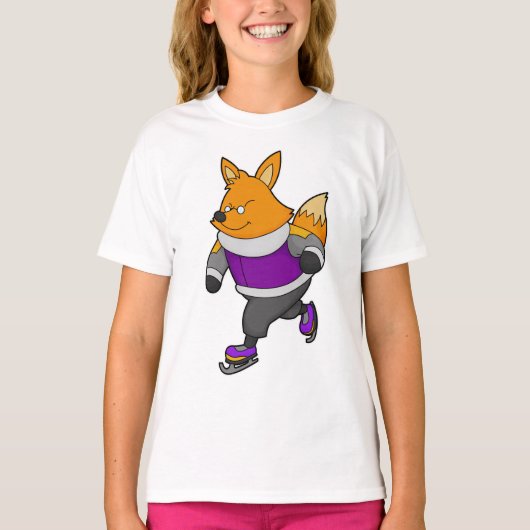 Fox bij ijsschaatsen met ijsbril en -schaatsen t-shirt (Voorkant)