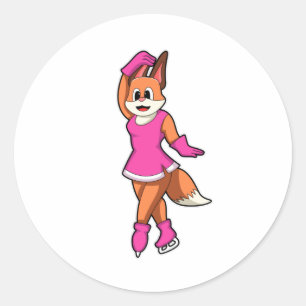 Fox bij ijsschaatsen met ijsschaatsen ronde sticker