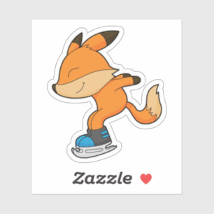 Fox bij ijsschaatsen met ijsschaatsen sticker