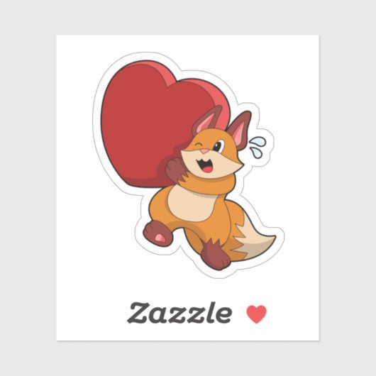 Fox bij liefde met hart sticker (Vel)