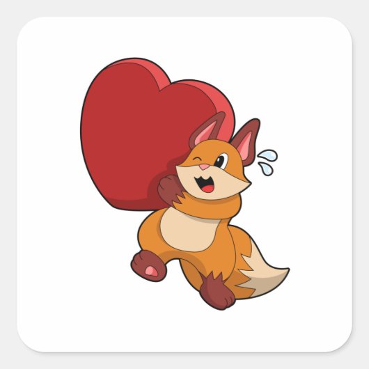 Fox bij liefde met hart vierkante sticker (Voorkant)