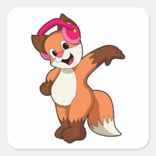 Fox bij muziek met hoofdtelefoon vierkante sticker