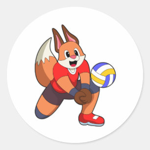 Fox bij volleybalsport ronde sticker