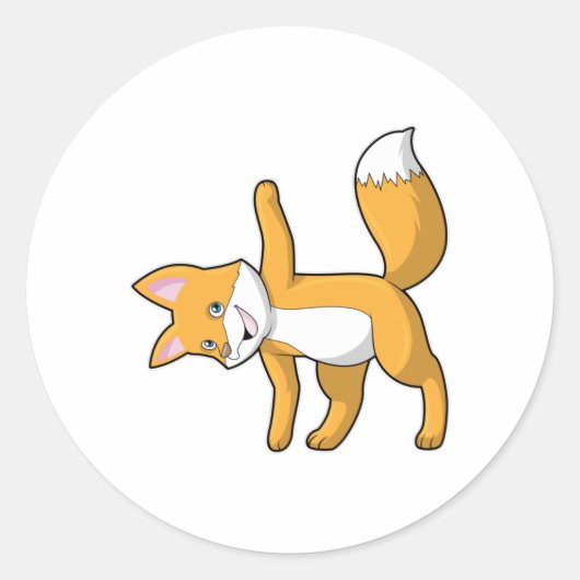 Fox bij Yoga Stretching Ronde Sticker (Voorkant)