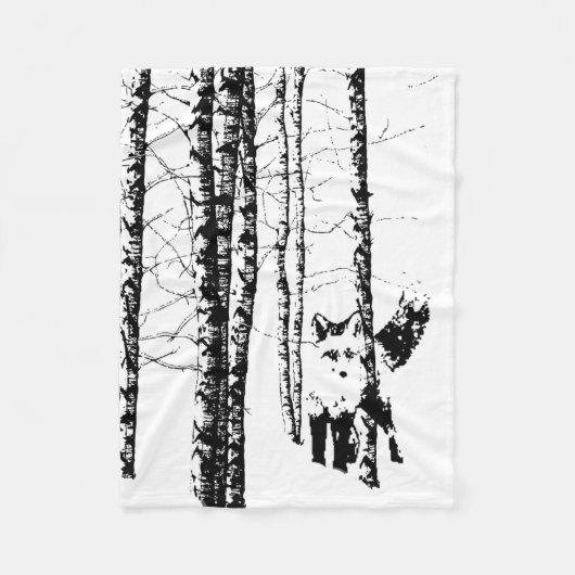 Fox Birch Tree Forest Animal Silhouette Natuur Art Fleece Deken (Voorkant)