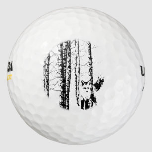 Fox Birch Tree Forest Animal Silhouette Natuur Art Golfballen