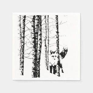 Fox Birch Tree Forest Animal Silhouette Natuur Art Servet