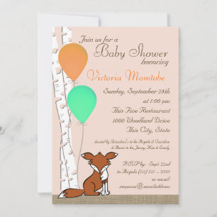 Fox Birch Tree Woodland Baby shower Kaart