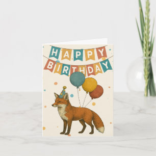 Fox Birthday Kaart - Schattige feestdier met ballo