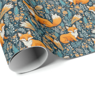 Fox Bloemen Blauw Wrapping Papier