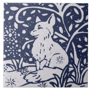 Fox Blue Grey Granite Stone Woodland Animal Art Tegeltje