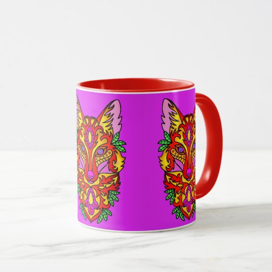 Fox boho abstracte kunst wolf bohemian rood paarse mok (Voorkant rechts)