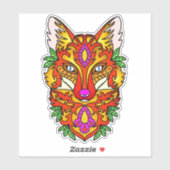 Fox boho abstracte kunst wolf paarse rood geel sticker (Vel)