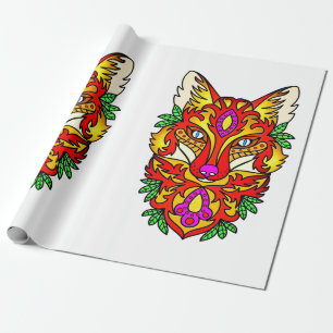 Fox boho abstracte kunst wolf rood paarse wit cadeaupapier