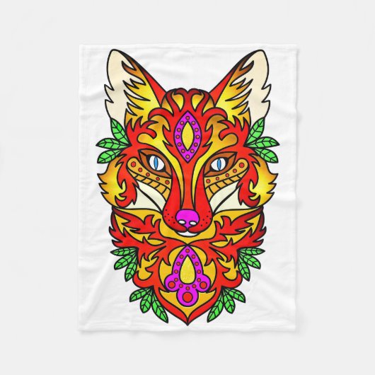 Fox boho wolf abstracte kunst rood paarse wit fleece deken (Voorkant)