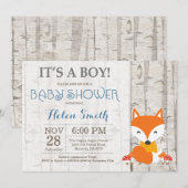 Fox Boy Baby shower Invitation Rustic Woodland Kaart (Voorkant / Achterkant)