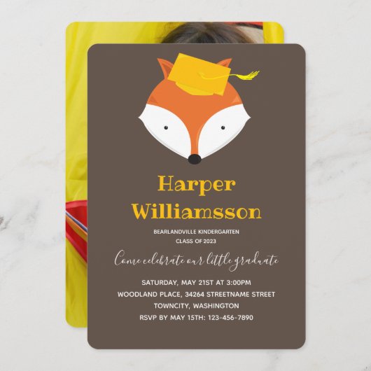 Fox Brown Yellow Photo Kindergarten Afstuderen Kaart (Voorkant / Achterkant)