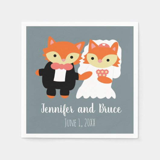 Fox bruid bruidegom bruiloft grijs Schattige perso Servet (Voorkant)