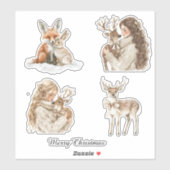Fox Bunny Deer Girl Christmas Sticker (Vel)