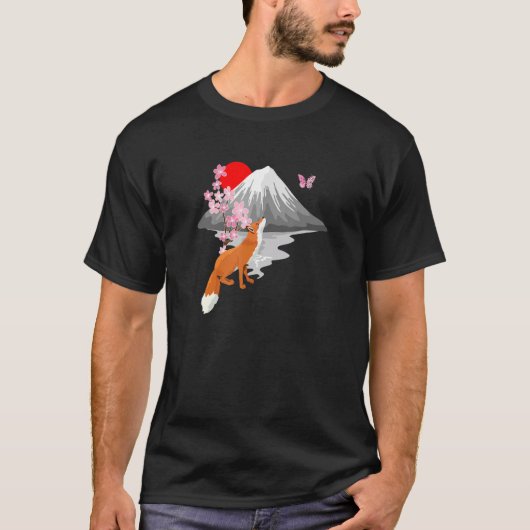 Fox Butterfly With Cherry Blossom Wing Japanese Sa T-shirt (Voorkant)