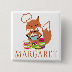 Fox chef bakkerkoekjes, cupcakes name tag vierkante button 5,1 cm