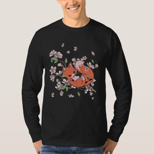 Fox Cherry Blossom Foxes Japanese Flower Sakura T-shirt (Voorkant)