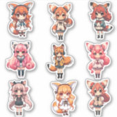 Fox Chibi Art mignonne Girl Anime Stickers (Devant)
