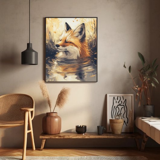 Fox Chilling in het schilderen van water Poster